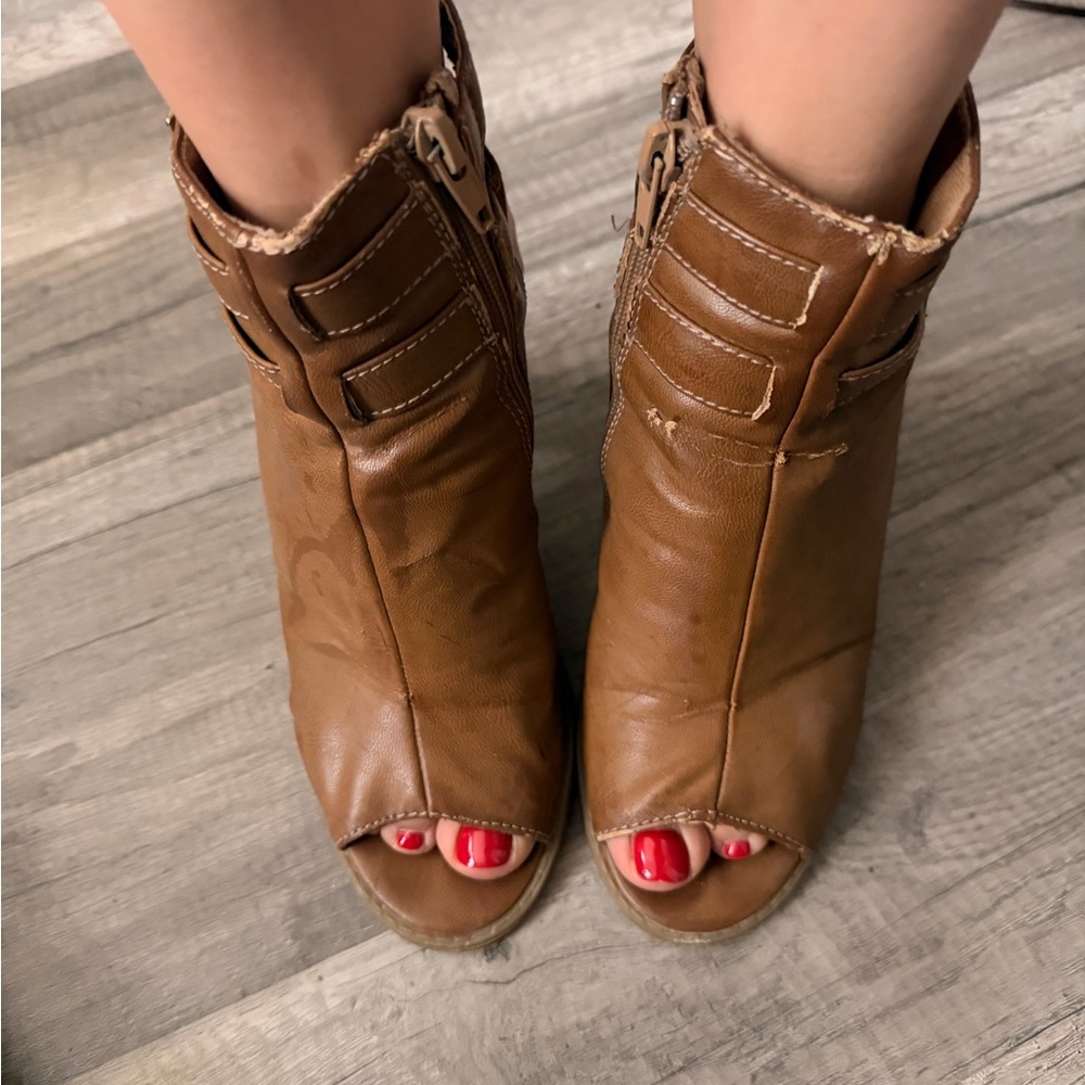 Women’s Brown Peep-Toe Ankle Booties